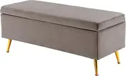 La Bella Velvet Storage Ottoman Bench – 110cm Wide, Grey Upholstery, Lift-Top with Large Storage, Triple Soft Cushion Seat, Detachable Metal Legs, for Living Room or Bedroom