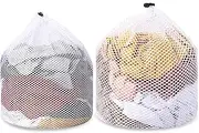 2pcs Mesh Laundry Bags for Socks, Machine Washable Drawstring Design Travel Mesh Laundry Wash Bags White Drawstring Garment Bags for Laundry Storage for Home Dorm Hotel Travel Use,12x16inch, 16x20inch