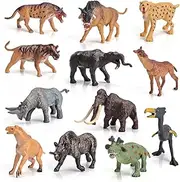 Mini Prehistoric Wildlife Animals Toys Set 12PCS Animal Bulk Figurines Saber-Toothed Tiger Model Dire Wolf Figure Kids Birthday Gift