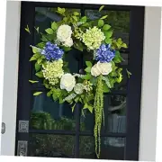 23 Inch Spring Wreaths for Front Door, Blue and Green Hydrangea Flower Door