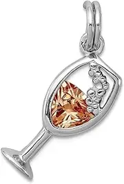 [JewelryWeb] 925 Sterling Silver Polished CZ Simulated Diamond Champagne Glass With Spring-Ring Charm 20x8mm Wide Bead-Charm for Women