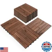 AN68 - Pack of 10 PCS 6 Slats Interlocking Deck Tiles 12"x12", Natural Acacia