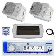 Dual Bluetooth Marine Receiver, Cover, Antenna,Wire, 2x 5.25" 400W White Speaker