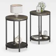 round Side Table Set of 2,16In Rustic Wooden End Table Surface Top & Sturdy Meta