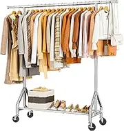 Heavy Duty Clothes Rack Load 450 LBS, Metal Garment Rack, Standing Rolling Clothing Rack for Hanging Clothes with Sturdy Wheels & Shelves, Portable Closet Wardrobe Rack,Sliver