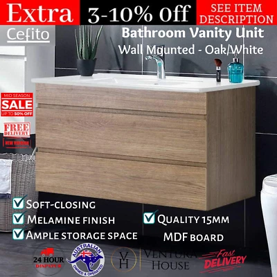 Cefito 915mm Bathroom Vanity Cabinet Wash Basin Unit Sink Storage Wall Mounted