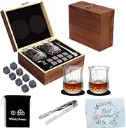 Whiskey Gifts for Men, Whiskey Stones and Glasses Gift Set, 2 Crystal Whisky Glasses, 8 PCS Granite Chilling Stones Whiskey Rocks, Drinking Gifts for Men Dad Husband Birthday Party Present