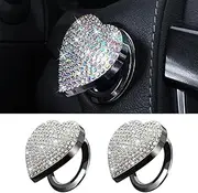 2PCS Bling Car Engine Start Button Cover, Anti Scratch Push Start Button Ignition Protective Decal, Crystal Rhinestone Heart Button Ring Sticker, Universal Car Accessories (Colorful)