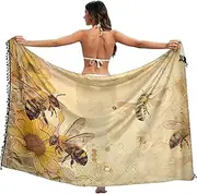 [RPLIFE] Vintage Bees Sunflowers Bathing Suit Wraps Sarongs Tassel Beach Sarongs for Women, Large, Vintage Bees Sunflowers, Large