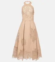 [Elie Saab] Elie Saab Embroidered gabardine midi dress AU 18 beige
