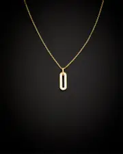 14K Italian Gold Pearl Paperclip Pendant Necklace