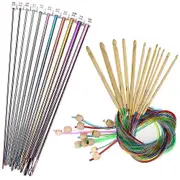 23 Pieces Tunisian Crochet Hooks Set With Bead Carbonized Bamboo Hook-yky Multicolor