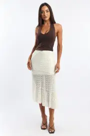 White Lace Midi Skirt - Size 16XL, Women's Maxi Skirt