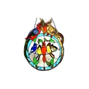 Stained Glass Round Window Panel Songbirds On Wire Suncatcher Art Glass