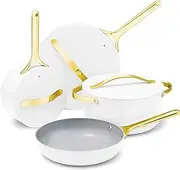 [Caraway] Nonstick Ceramic Cookware Set (12 Piece) Pots, Pans, Lids and Kitchen Storage - Non Toxic, PTFE & PFOA Free - Oven Safe & Compatible with All Stovetops (Gas, Electric & Induction) - White
