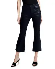 L'Agence Kendra High Rise Cropped Flared Jeans in Noir Coated