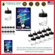 Durable Pack of 10 Empty Glass Jars with 30° Adaptor - Fits Dual-Action Airbrush