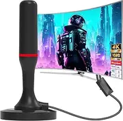 Digital Indoor TV Aerial,Freeview TV Aerial for Smart TV with Signal Booster 560+ Long Range Reception Support 4K 1080P HDTV,Easy Installation,Optimized for Local Channels-10FT Coaxial Cable