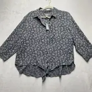 Chicos Button Up Blouse Women’s Sz 2 Large Animal Leopard Print Tie Front NEW