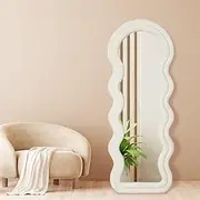 Yezi Full Length Mirror 1.6m Flannel Wavy Framed Dressing Makeup,Floor Free Standing or Wall-Mounted Arch Full Body Mirrors Home Bedroom Make Up Decor 160cm x 60cm x 4cm White