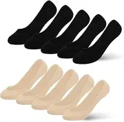 [ZOCONE] 10 Pairs No Show Socks Women Invisible Socks Women Shoe Socks, Ultra Low Cut Shoe Liners Footsies Womens 4-7 Invisible Non Slip Cotton Socks for Loafers Flats Trainers High Heels(2 color),