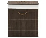 Bamboo Laundry Hamper Rectangular Woven Liner Portable Lightweight Dark Brown