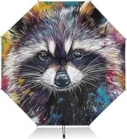 [PDZRMY] Raccoon Colors UV Protection Travel Umbrella Compact for Rain and Sun - Auto Open and Close UPF 50+ Windproof Portable 46” Sun Umbrella for Women and Men