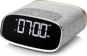 Lark by VQ | Bedside DAB+ Digital & FM Alarm Clock Radio with Dual Alarms, Bluetooth, Twin USB Charge Ports and True Stereo Sound with Passive Bass Radiator – Grey & Oak
