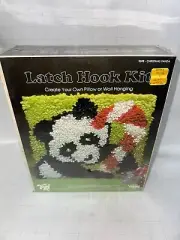 VINTAGE 1980 VALIANT LATCH HOOK KIT PILLOW Wall Hanging Panda Bear Candy cane