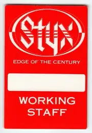 Styx Edge Of The Century Backstage Pass Original 1990 Pop Rock Concert Staff