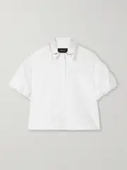[Simone Rocha] Simone Rocha - Cropped Embellished Cotton-poplin Shirt - White - UK 14 UK 14 White