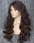 Human Hair Blend wig 25" Long Beachy Wavy Full Brown Auburn Mix Bangs 6-30 NWT