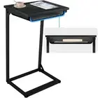 C Shaped End Table, Small Couch Side Table with Storage Bag, Sofa Table for B...