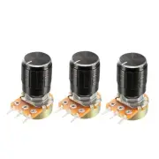 3Pcs Variable Resistors SingleTurn Rotary Carbon Film Taper Potentiometer w Knob