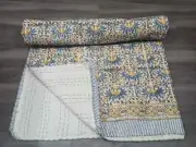 Unique Indian Kantha Cotton Hand Block Print Floral Handmade Blanket King Size