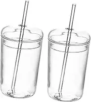 BRIGHTFUFU Large Capacity Glass Tumbler Cup Straw Kitchen Drinking Glasses Glass Drinking Mug for Hotel Decorative Straw Cup