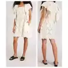 NEW Munthe Hico Ruffle Sleeve Eyelet Embroidered Cream Shift Mini Dress Size 42