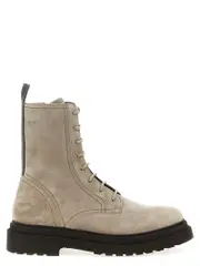 [Brunello Cucinelli] Brunello Cucinelli-Suede Combat Boots Monile Stivali E Stivaletti Grigio-Donna 39