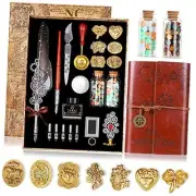 Quill Pen Ink Set, Wax Seal Stamp Kit with PU Leather Notebook and Quill