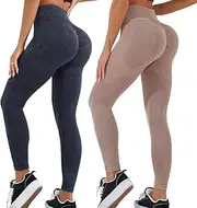 [Lulu Shark] Women Gym Workout Leggings Sets Scrunch Butt Lifting Tights Seamless Yoga Tummy Control Pants,2 Pieces Pack