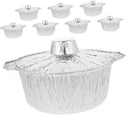 BCOATH Camping Cookware Set 8pcs Round Aluminum Foil Pots with Lids for Mats Cooking Disposable Aluminum Pots for BBQ Heat Resistant
