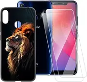 ESACMOT Lion Pattern Case Compatible with Infinix S3X X662 + [2 Pack] Screen Protector Tempered Glass, Shockproof Case Cover for Infinix Hot S3X (6.2 inch)