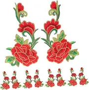 Angoily 5 Pair Red Rose Embroidered Patches: DIY Sewing Appliques for Clothing Repair Jeans Bags Jackets Arts Crafts Decoration