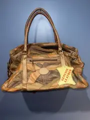 Incredible 1970S Leather Patchwork Luggage/Duffel Bag/Gym Bag 20” L X 13” Tall