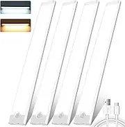 Under Cabinet Kitchen Lights,4 Pack 72 LEDs 3 Modes Motion Sensor under Cupboard kitchen lights,2000mAh USB Rechargeable Stepless Dimming Wardrobe Light,2 Color Temps Closet Light for Kitchen Stairs
