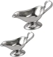 2Pcs seasoning cup gravy jug Gravy Warmer Gravy Dish Sauce Jug metal creamer Seasoning Dipping Bowls side seasoning dish salad dressing server pourer Clip bowl mini Stainless steel (Silvery, One size)