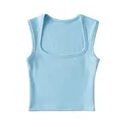 Plain Square-Neck Tank Top Blue - M