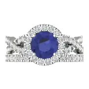 2.1 Round Cut Halo Tanzanite Stone Promise Bridal Ring Band set 14k White Gold