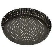 Bakemaster Perfect Crust Loose Base Carbon Steel 25cm Quiche Pan Round Black