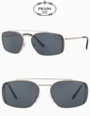 PRADA SPR64V 1BK-5Z1 PALE GOLD METAL POLARIZED GREY PILOT SUNGLASSES. 62mm